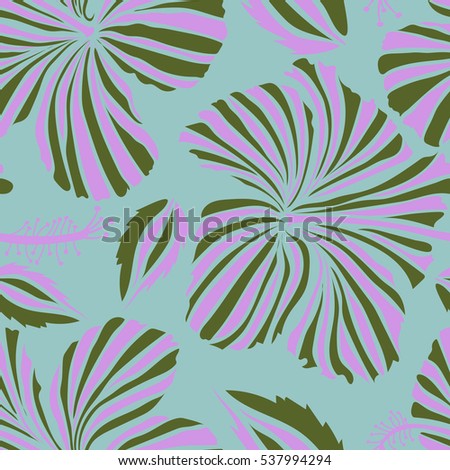 Aloha Hawaii, Luau Party invitation with neutral, blue and green hibiscus flowers. Seamless pattern. Aloha T-Shirt design. Best creative design for poster, flyer, presentation.