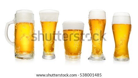 Set of different cups and glasses of beer isolated on white background
 Royalty-Free Stock Photo #538001485