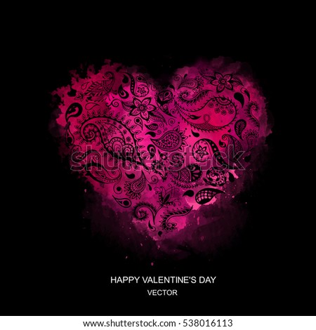 Floral heart made of flowers. Valentines day card. Vector illustration. Abstract Background with Watercolor Stains