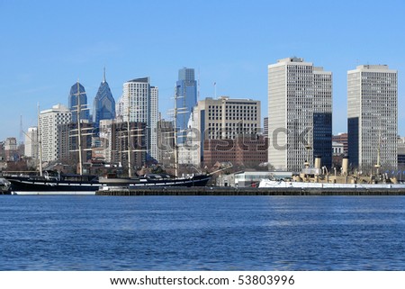 Philadelphia's scenic riverfront on a bright sunny morning.