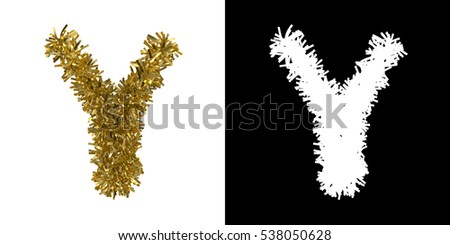 Letter Y Christmas Tinsel with Alpha Mask Channel for Clipping - 3D Illustration