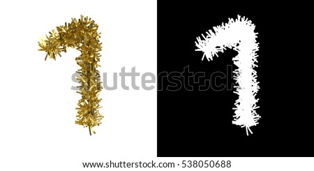 Number One Christmas Tinsel with Alpha Mask Channel for Clipping - 3D Illustration
