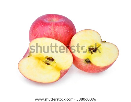 Fresh red apple and slice isolated on white background