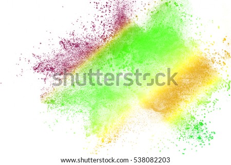 abstract powder splatted background,Freeze motion of color powder exploding/throwing color powder, multicolor glitter texture on white background.