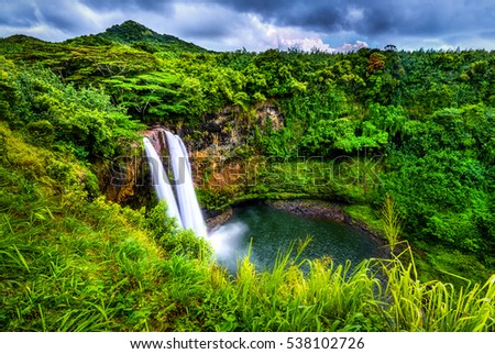 Wailua Falls, Kauai, HI Royalty-Free Stock Photo #538102726
