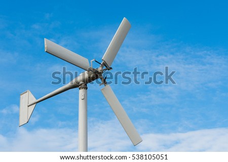 turbine for energy generator and reserve on blue sky