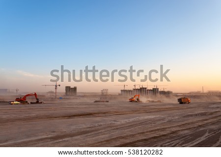 the construction site of coal washery at dusk Royalty-Free Stock Photo #538120282