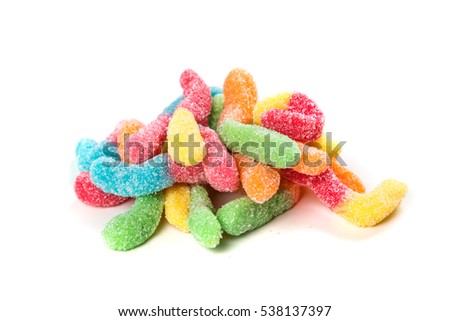 Sour gummy worms isolated on a white background