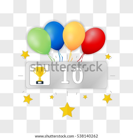 Achievement unlocked golden cup vector illustration with balloons and stars. Overlay with text congratulations. Anniversary congratulations.