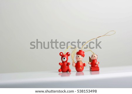 Christmas ornaments isolated on a white background, place for text. Red isolated background. Christmas holiday celebration concept. Christmas tree ornaments. 