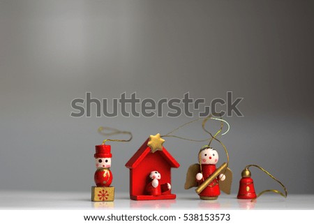 Christmas ornaments isolated on a white background, place for text. Red isolated background. Christmas holiday celebration concept. Christmas tree ornaments. 