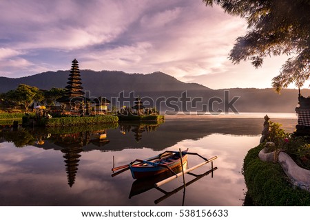 A beautiful sunrise at a Lake Bratan with UlunDanu temple,Bali,Indonesia Royalty-Free Stock Photo #538156633