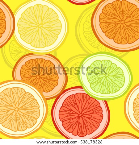 Seamless background with citrus. Pattern for greeting cards, scrapbooking, print, gift wrap, manufacturing, fabric.