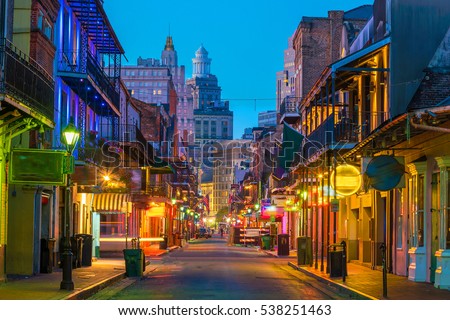 Pubs and bars with neon lights in the French Quarter, New Orleans USA Royalty-Free Stock Photo #538251463