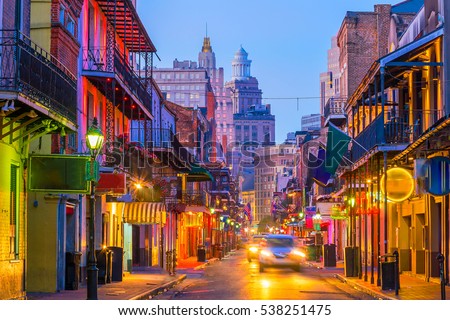 Pubs and bars with neon lights in the French Quarter, New Orleans USA Royalty-Free Stock Photo #538251475