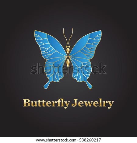 Vector logotype. Elegant golden butterfly logo. Great logotype for food company, jewelry shop, bijouterie, education, delivery etc.