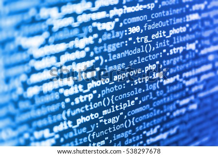 Writing programming code on laptop. Computer code data. Abstract screen of software. Notebook closeup photo. Mobile app building. SEO concepts for better SERP. New technology revolution. 
