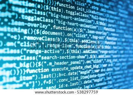 Software abstract background. Digital technology on display. Notebook closeup photo. HTML5 in editor for website development. PC software creation business. Technology background. 