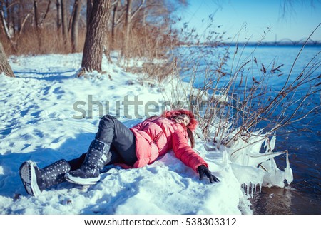 a beauty girl on the winter background