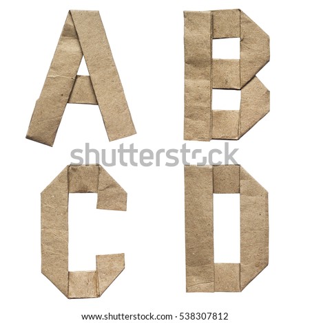 Natural brown origami folded craft eco paper alphabet (abc) letters and numbers a, b, c, d Royalty-Free Stock Photo #538307812