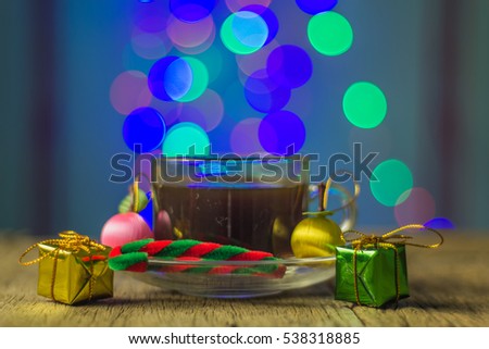 coffee on wooden background,Christmas