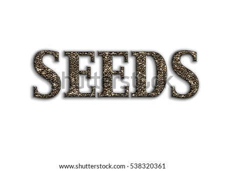 seeds spelling in letters the words SUPER SEEDS on white background for use in title,labels, heading or on line banner. 