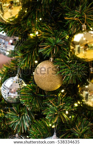Christmas background. Close-up Decorative objects for Christmas, balls, tree, letters, reindeer, Santa slave-el is used most. Selective focus.