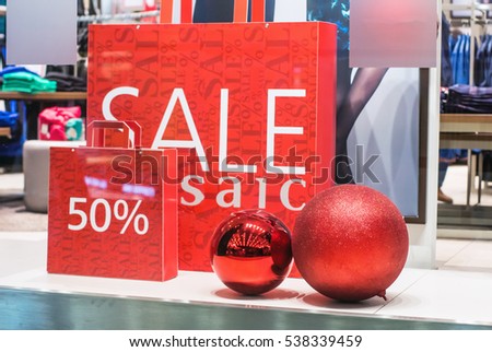 Christmas sale promotion text in a shop : 50 percent discount.