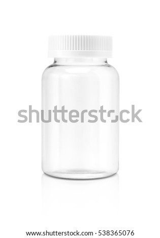Blank packaging clear glass supplement bottle isolated on white background with clipping path Royalty-Free Stock Photo #538365076