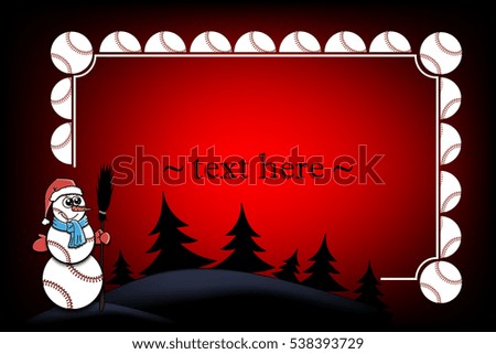 Frame with baseball and Christmas tree and Snowman of baseball. Vector illustration