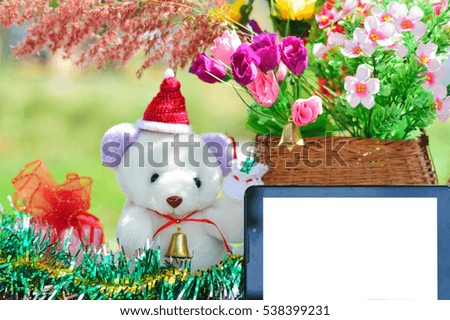 The concept of placing flowers and mobile phones. /A copy space. /Warm colors. / /Selective focus.