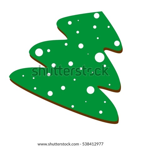 gingerbread in the shape of Christmas tree, white background, green frosting, snow, isolated