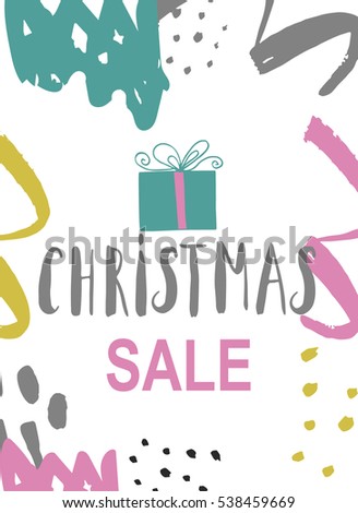 Creative sale holiday website banner template. Christmas and New Year hand drawn illustration for social media poster, email, newsletter design, ads, promotional material.