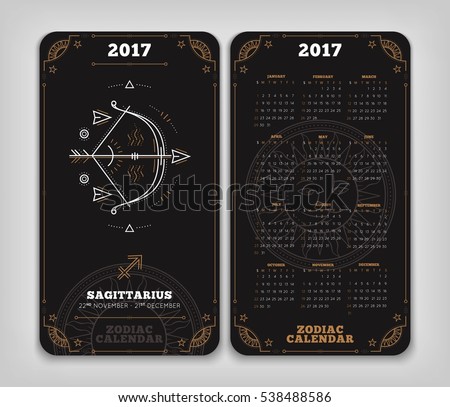 Sagittarius 2017 year zodiac calendar pocket size vertical layout Double side white color design style vector concept illustration.