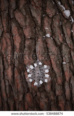 Christmas decoration. Snowflake on a tree.