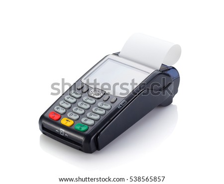 Credit card reader isolated on white background.