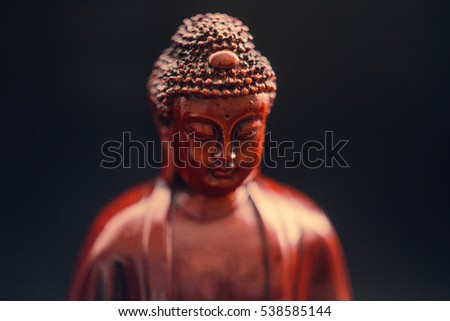 the statue of Buddha with incense. The symbol of Buddhism. Shakyamuni Buddha. FILM texture & unfocused 