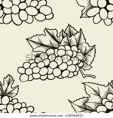 Bunch of grapes sketch style seamless pattern vector illustration. Old engraving imitation.