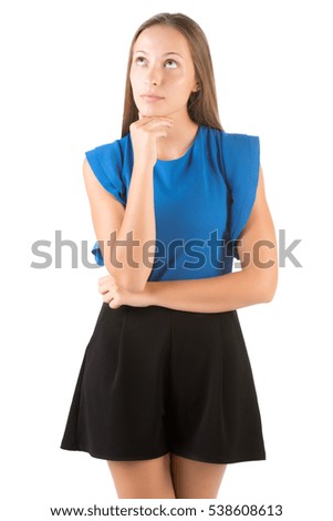 Woman thinking in a white background