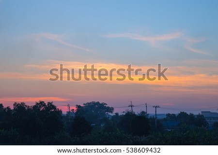 Sunrise orange blue sky background 