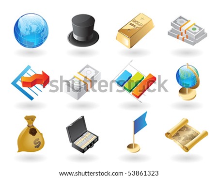 High detailed realistic vector icons for global finance