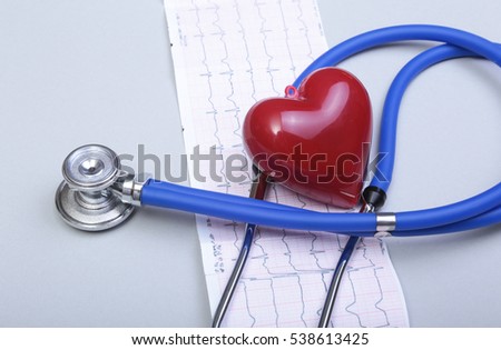 Stethoscope and red heart, isolated on white background