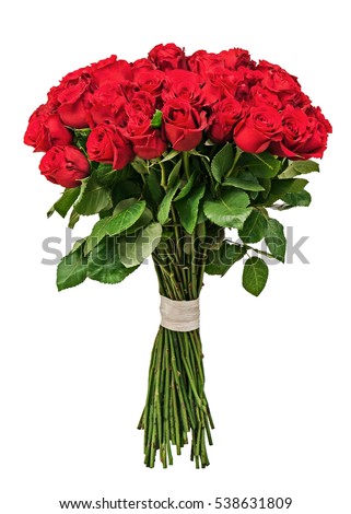 Colorful flower bouquet from red roses isolated on white background. Closeup. Royalty-Free Stock Photo #538631809