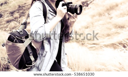 Woman Photography Camera Nature Environment Concept,in filter color