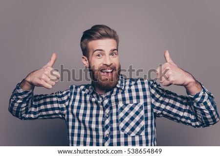 happy funny boyfriend show sight thumbs up and good luck Royalty-Free Stock Photo #538654849