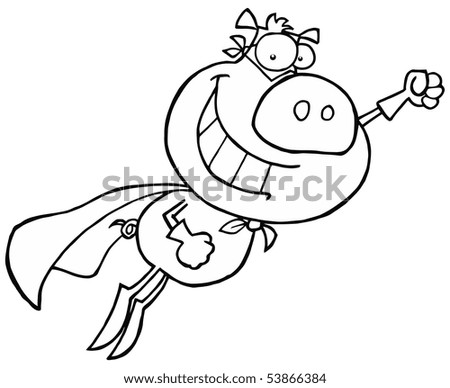  Black And White Super Pig Flying With A Cape