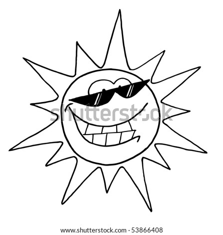 Outline Of A Cool Sun Character Wearing Shades And Smiling