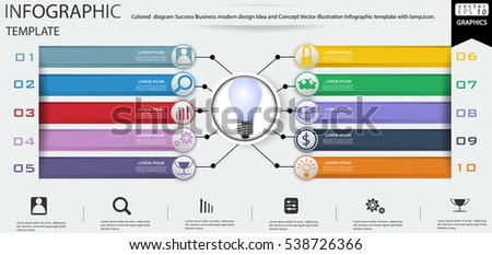 Colored  diagram Success Business modern design Idea and Concept Vector illustration Infographic template with lamp,icon.