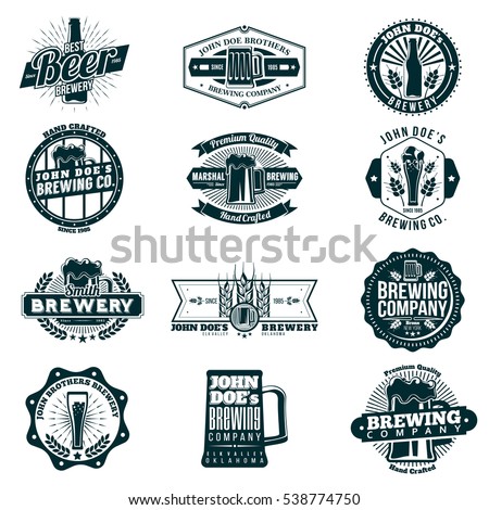 Retro beer and brewery logo, emblems and badges set, vector illustration. Collection of vintage brewing company labels. Can be used for ad, promotion