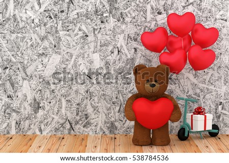 A photo of Teddy bear holding balloon heart sharp, 3D Rendering with blender freeware